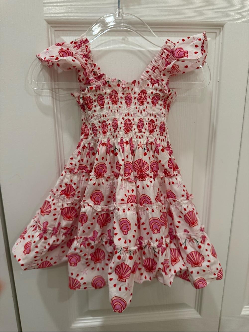 Hill House White and Pink Shell-Print Tiered Sundress